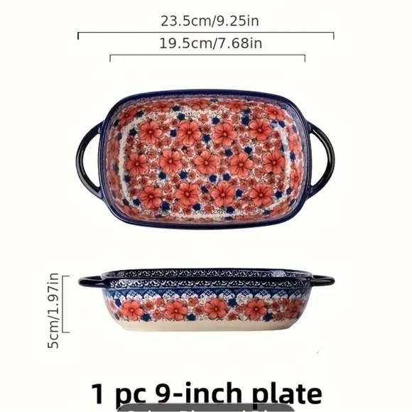 Polish Floral Enamel Baking Dish with Handles - Picture 2 of 5